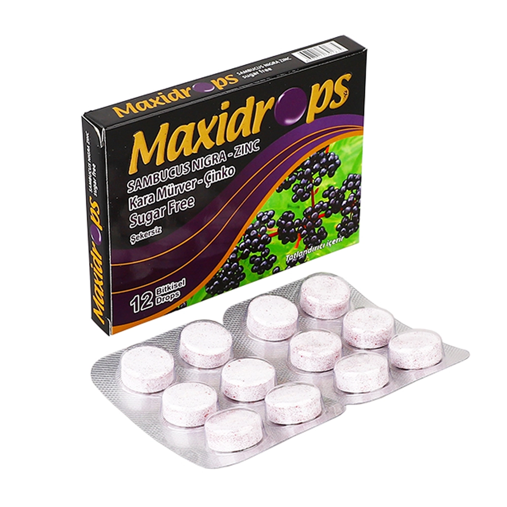 Maxidrops Karamürver - Çinko Şekersiz Boğaz Pastili