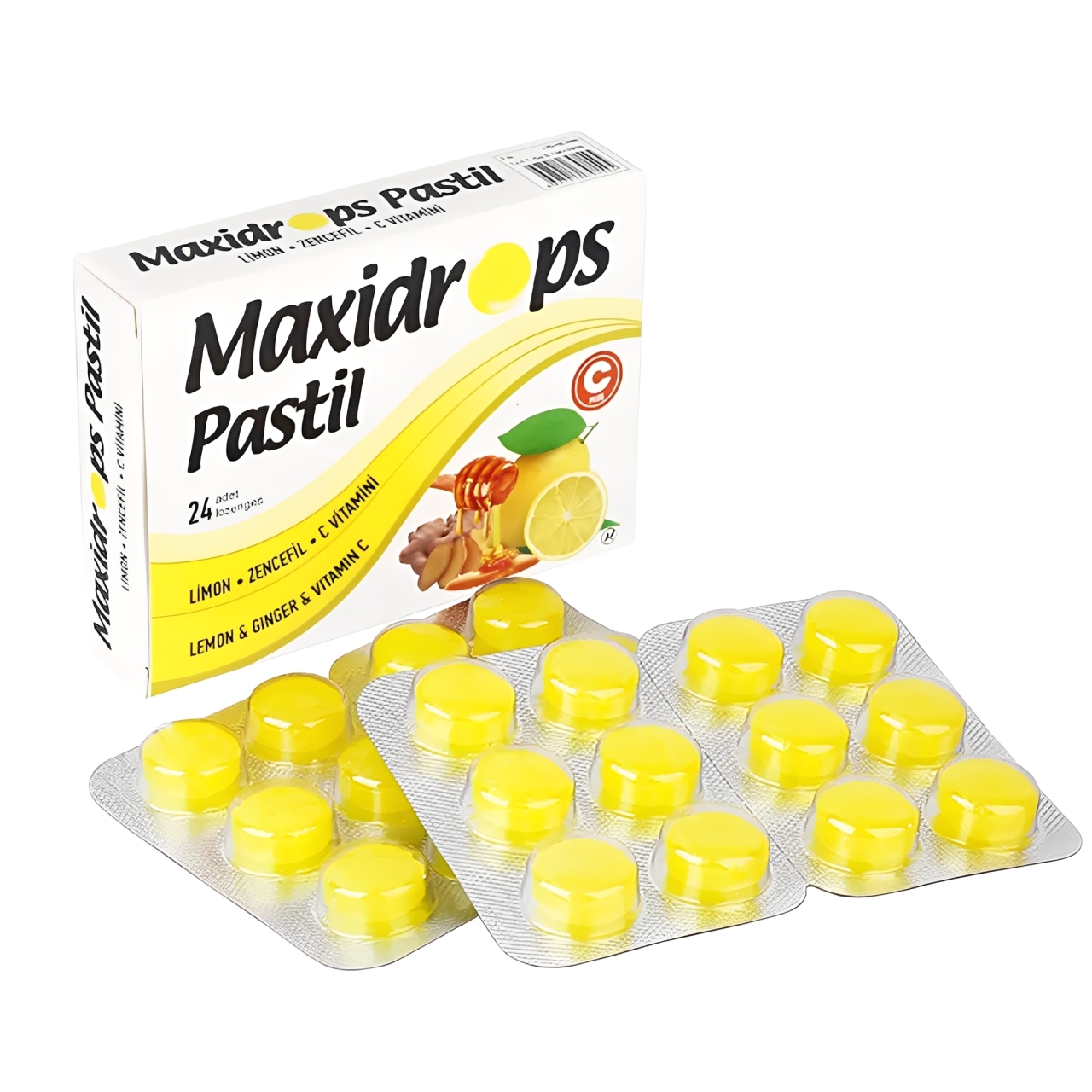 Maxidrops Limon-Zencefil- C Vitamini Boğaz Pastili