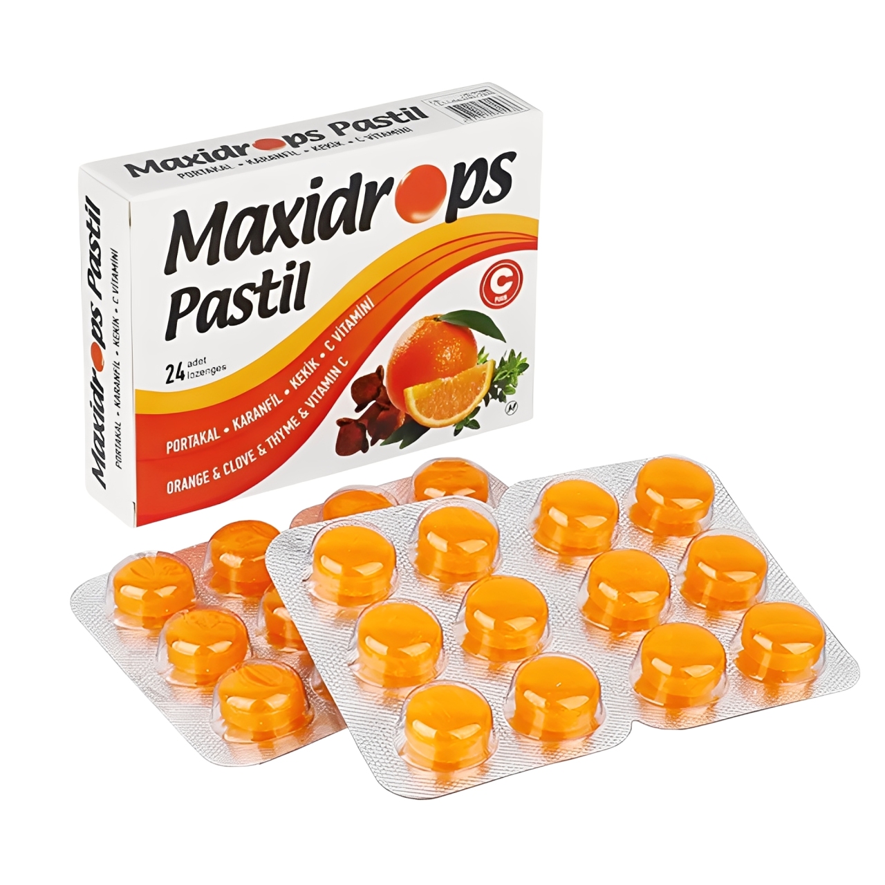 Maxidrops Portakal-Karanfil-Kekik- C Vitamini Boğaz Pastili